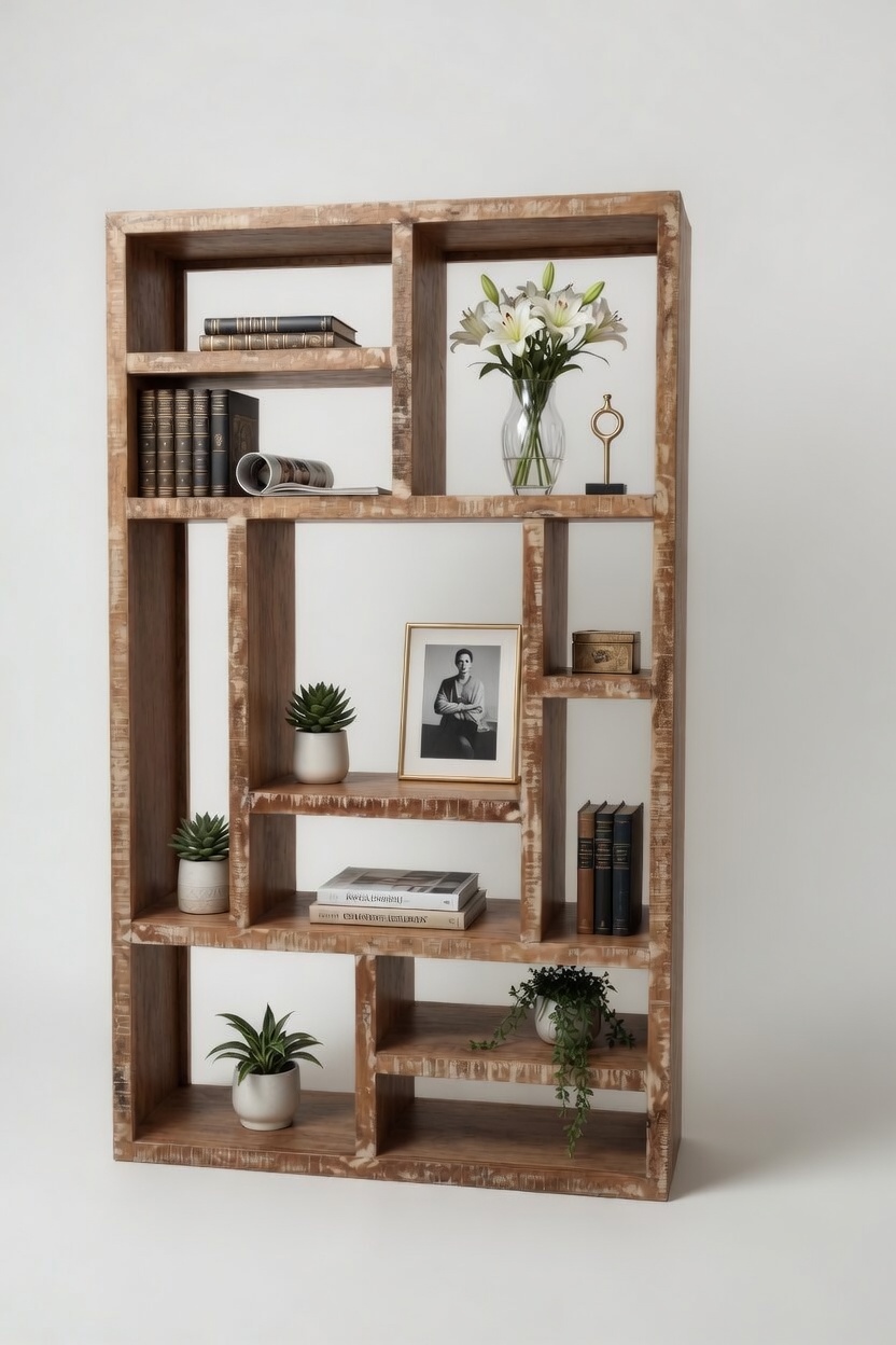 Artisan Asymmetric Mango Wood Bookshelf
