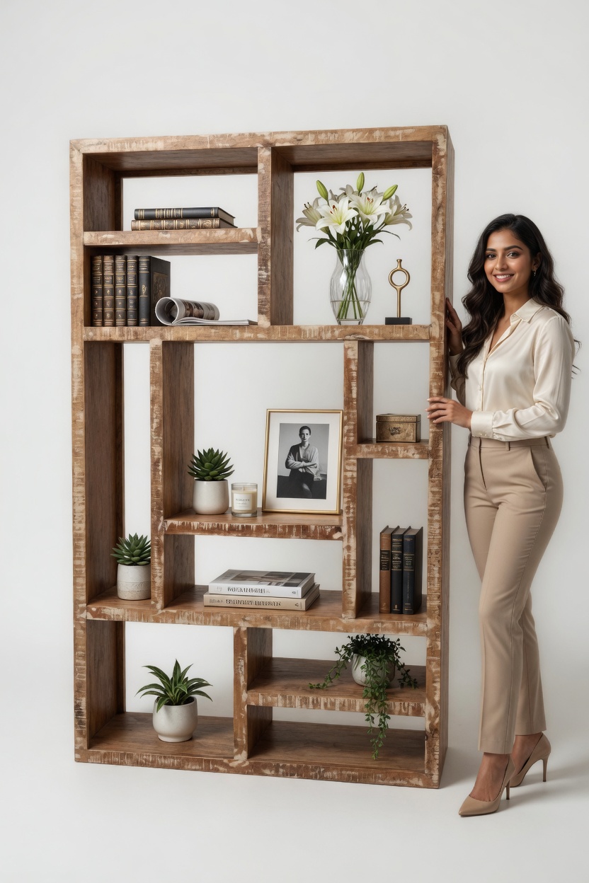 Artisan Asymmetric Mango Wood Bookshelf - Image 2