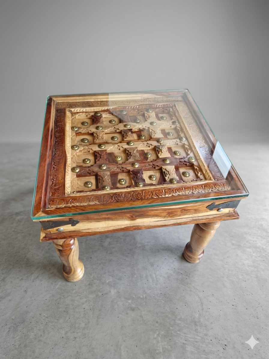Handcrafted Sheesham Wood Centre Table - Image 3