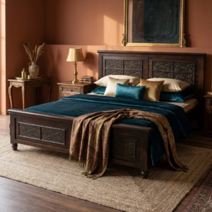 Solid Wood Carved Bed Frame (210x190cm)