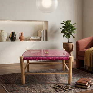 Artisan Crafted Centre Table - Pink Hand-Woven Accent