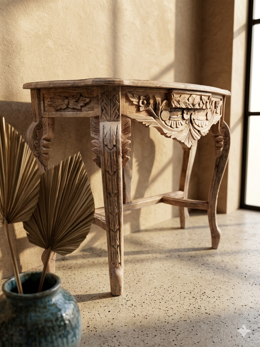 Hand-Carved Solid Mango Wood Console Table - Image 2