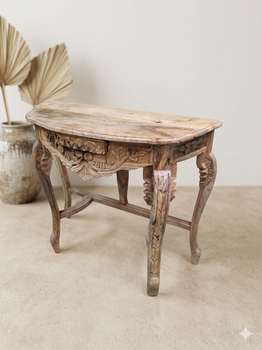 Hand-Carved Solid Mango Wood Console Table