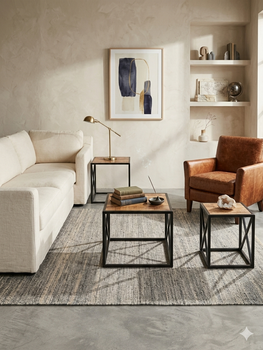 Industrial Mango Wood Nested Side Table Set (Set of 3) - Image 2