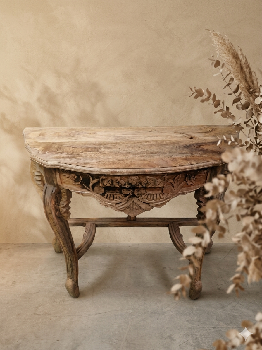 Hand-Carved Solid Mango Wood Console Table - Image 3