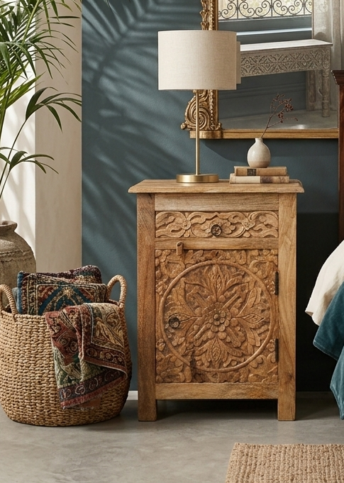 Hand-Carved Mango Wood Mandala Bedroom Set - Image 5