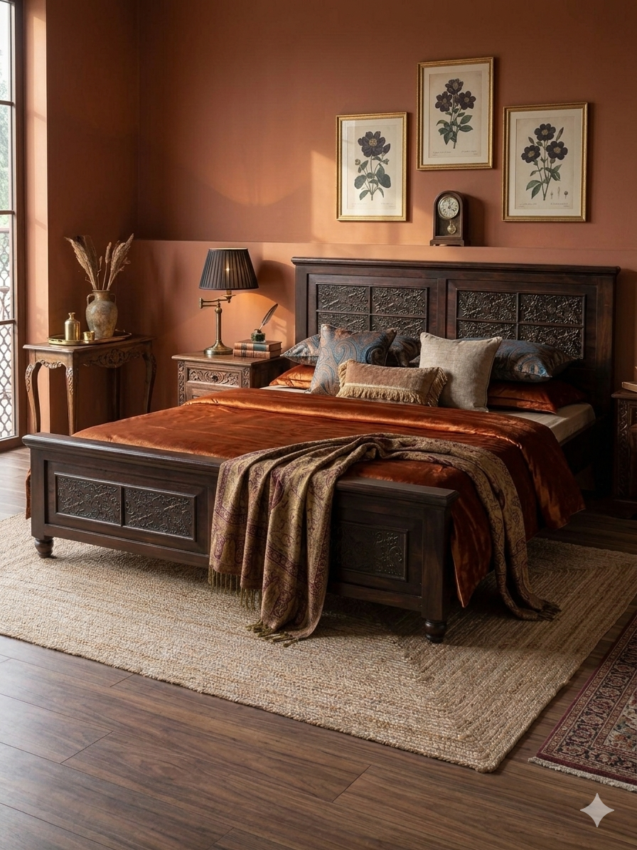 Solid Wood Carved Bed Frame (210x190cm) - Image 2