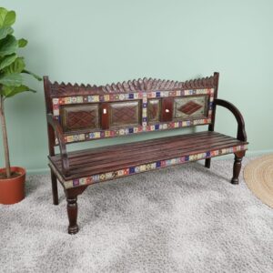 Vintage Artisan Hand-Painted 3-Seater Bench