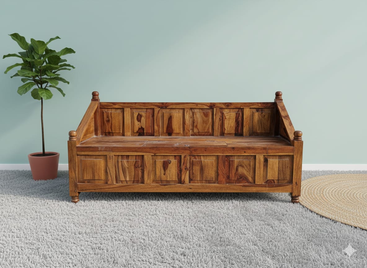 Traditional Paneled Solid Wood 3-Seater Sofa