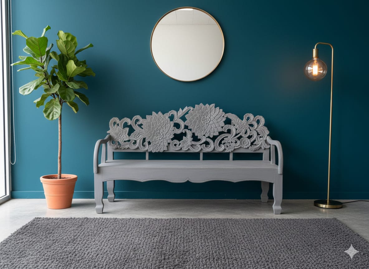 Hand-Carved Floral Statement 3 Seater Sofa