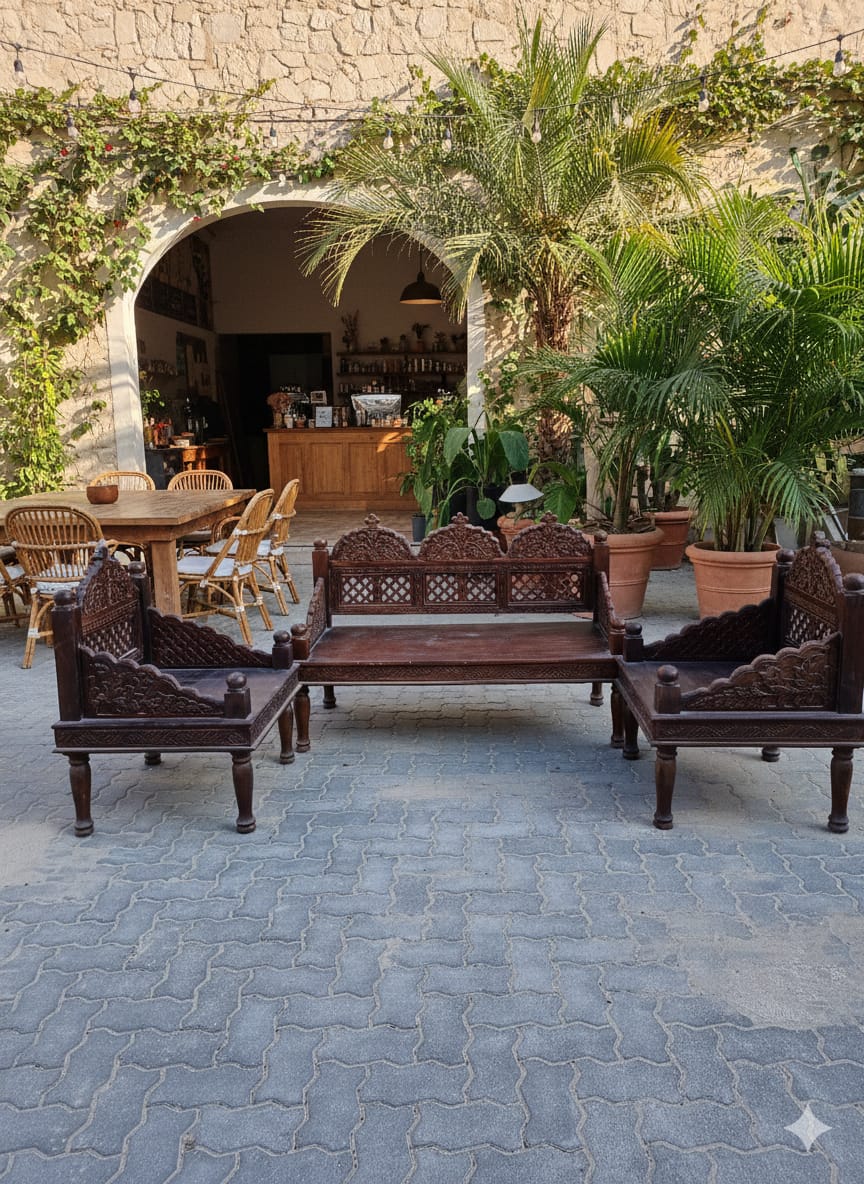 Regal Majlis-Style Hand-Carved Solid Wood Sofa Set(3+1+1) - Image 2