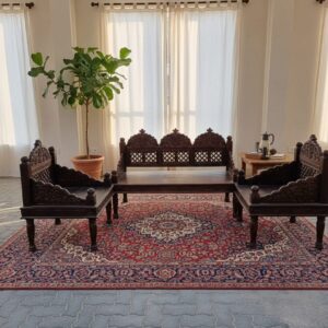 Regal Majlis-Style Hand-Carved Solid Wood Sofa Set(3+1+1)