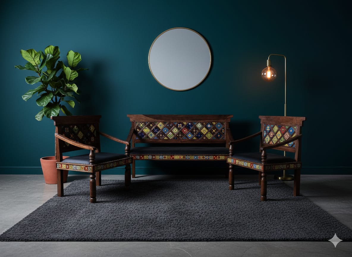 Artisan Tile Fitted Solid Wood Sofa Set