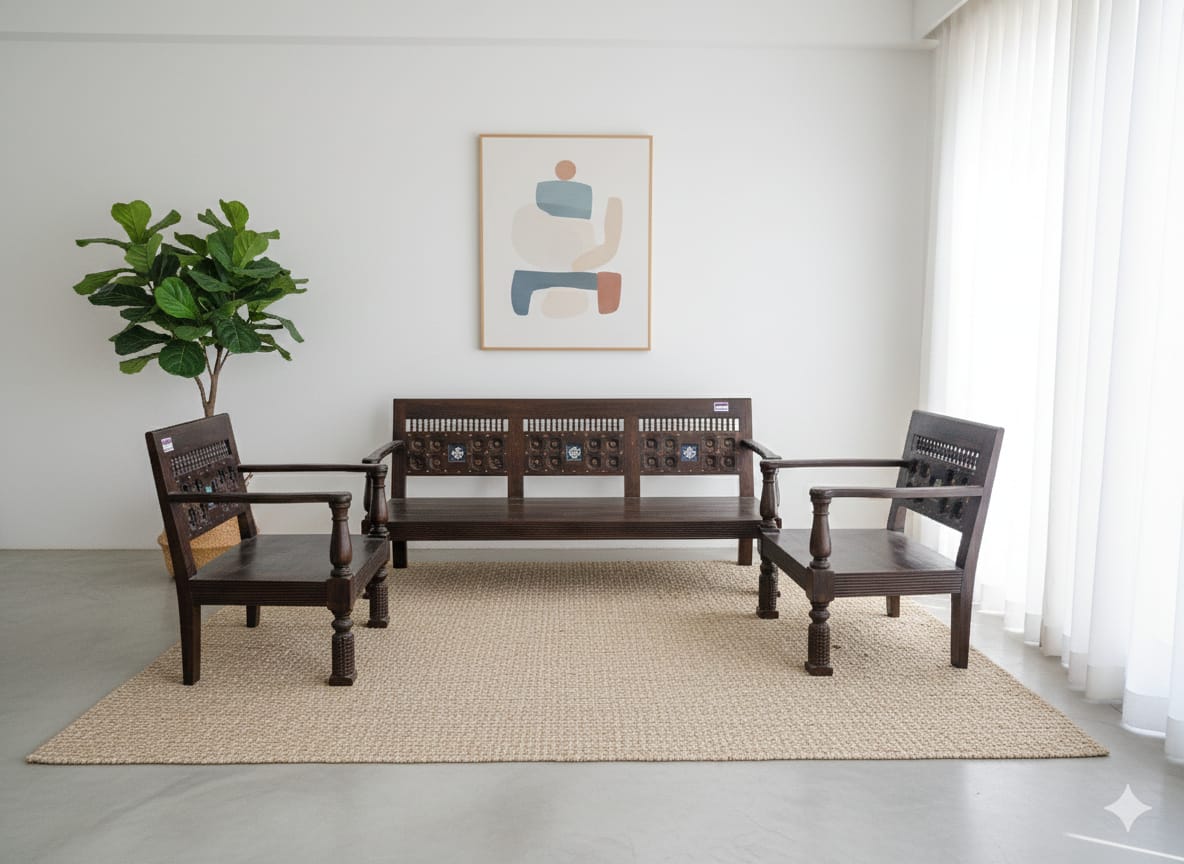 Heritage Hand-Carved Solid Wood Sofa Set(3+1+1)