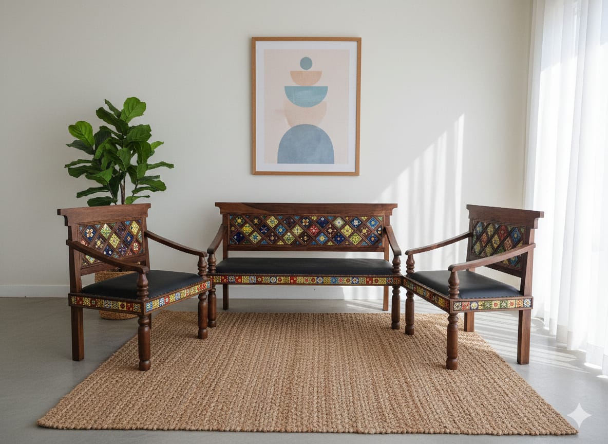 Artisan Tile Fitted Solid Wood Sofa Set - Image 2