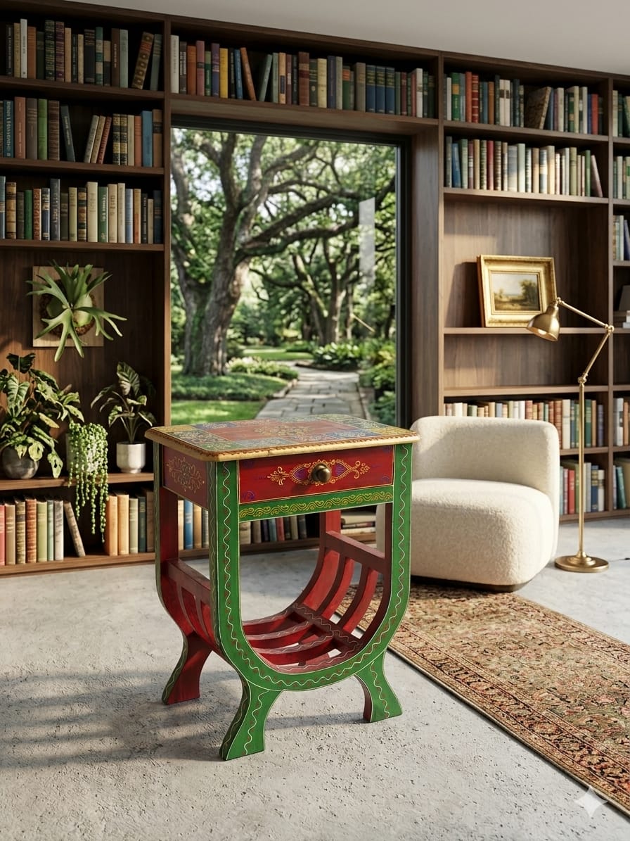 Hand-Painted Bohemian Accent Bedside Table - Image 3