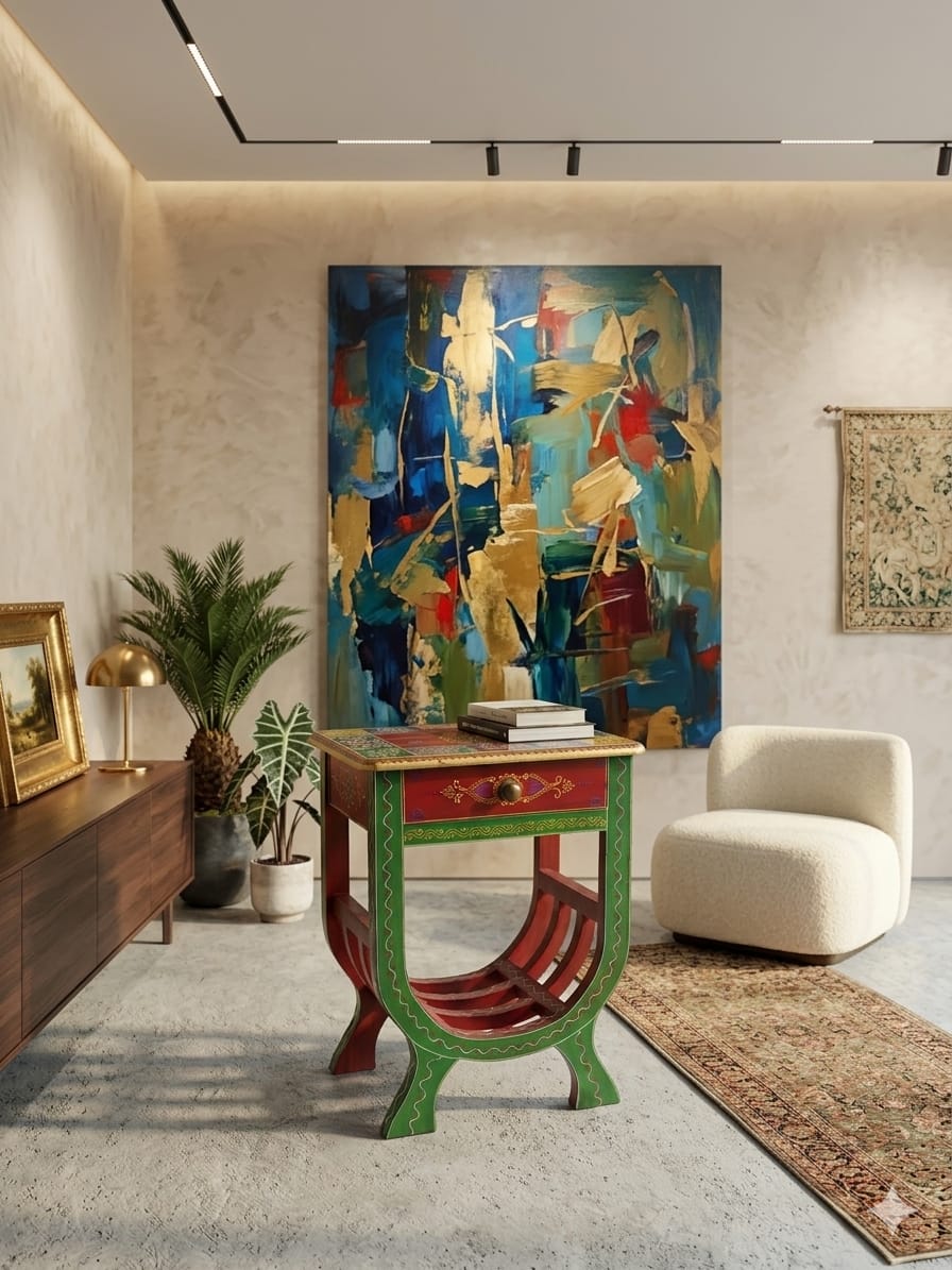 Hand-Painted Bohemian Accent Bedside Table - Image 4