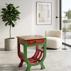 Hand-Painted Bohemian Accent Bedside Table