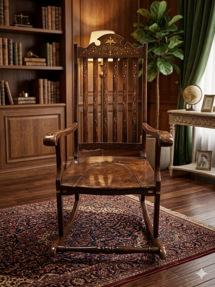 Royal Heritage Solid Wood Rocking Chair with Brass Inlay
