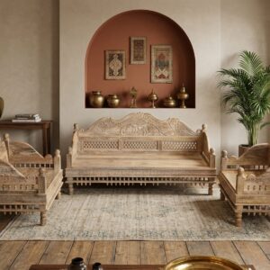 Hand-Carved Solid Mango Wood Sofa Set (3+1+1 Seater)