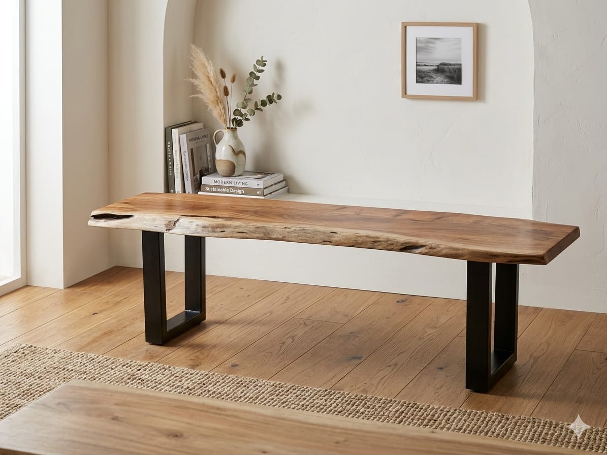 Natural Acacia Solid Wood Live-Edge Bench