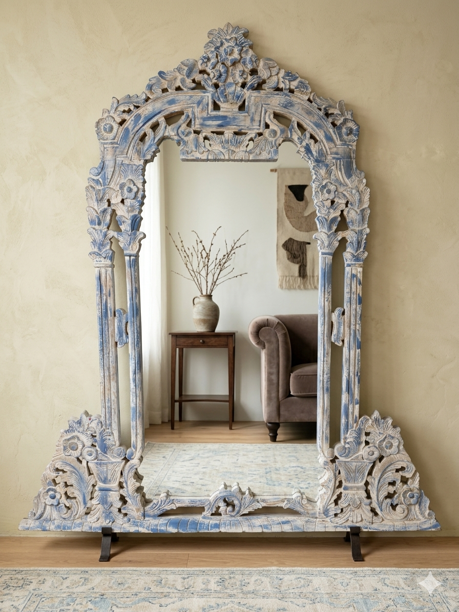 Hand-Carved Coastal Elegance Mirror Frame