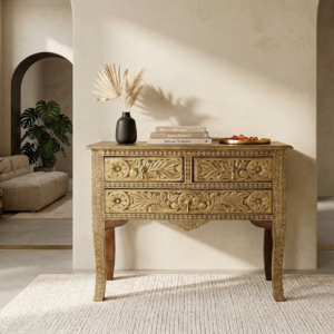 Royal Antique Brass-Fitted Solid Wood Console Table
