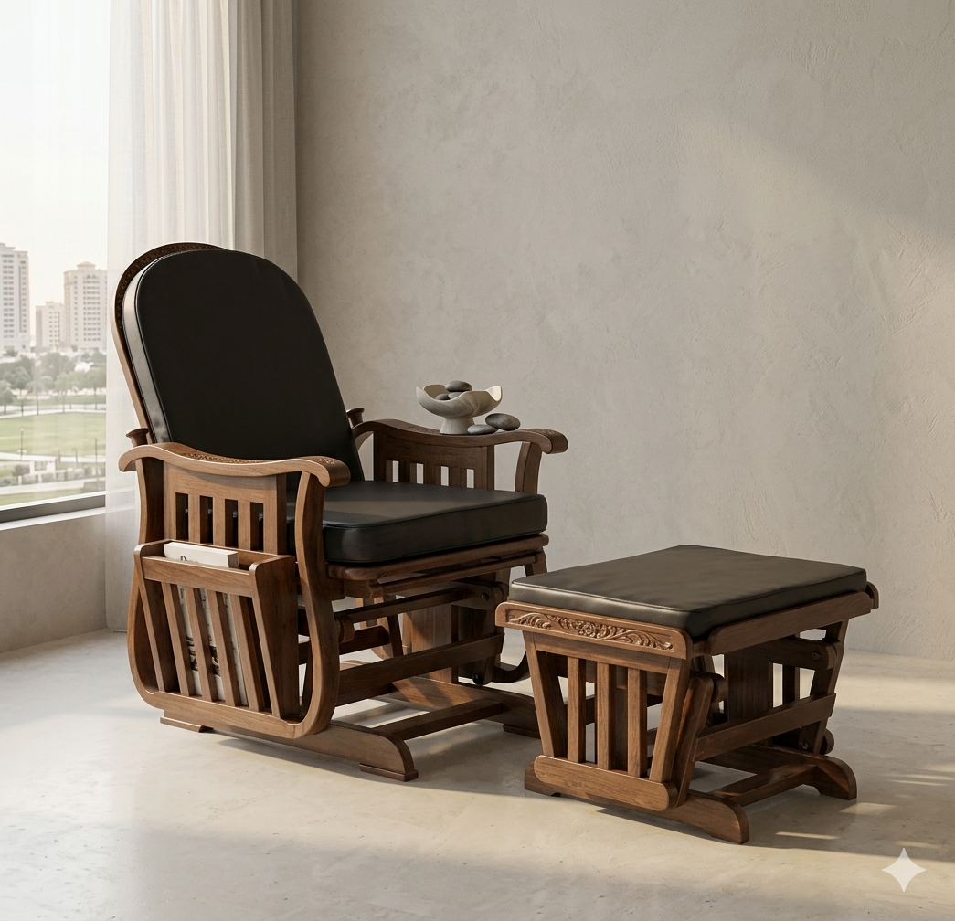 Wooden Glider Rocker Chair and Matching Ottoman Set