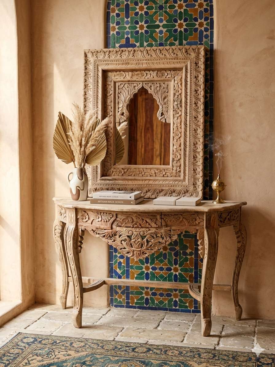 Mango Wood Vanity Console & Arch Mirror Set - Image 3