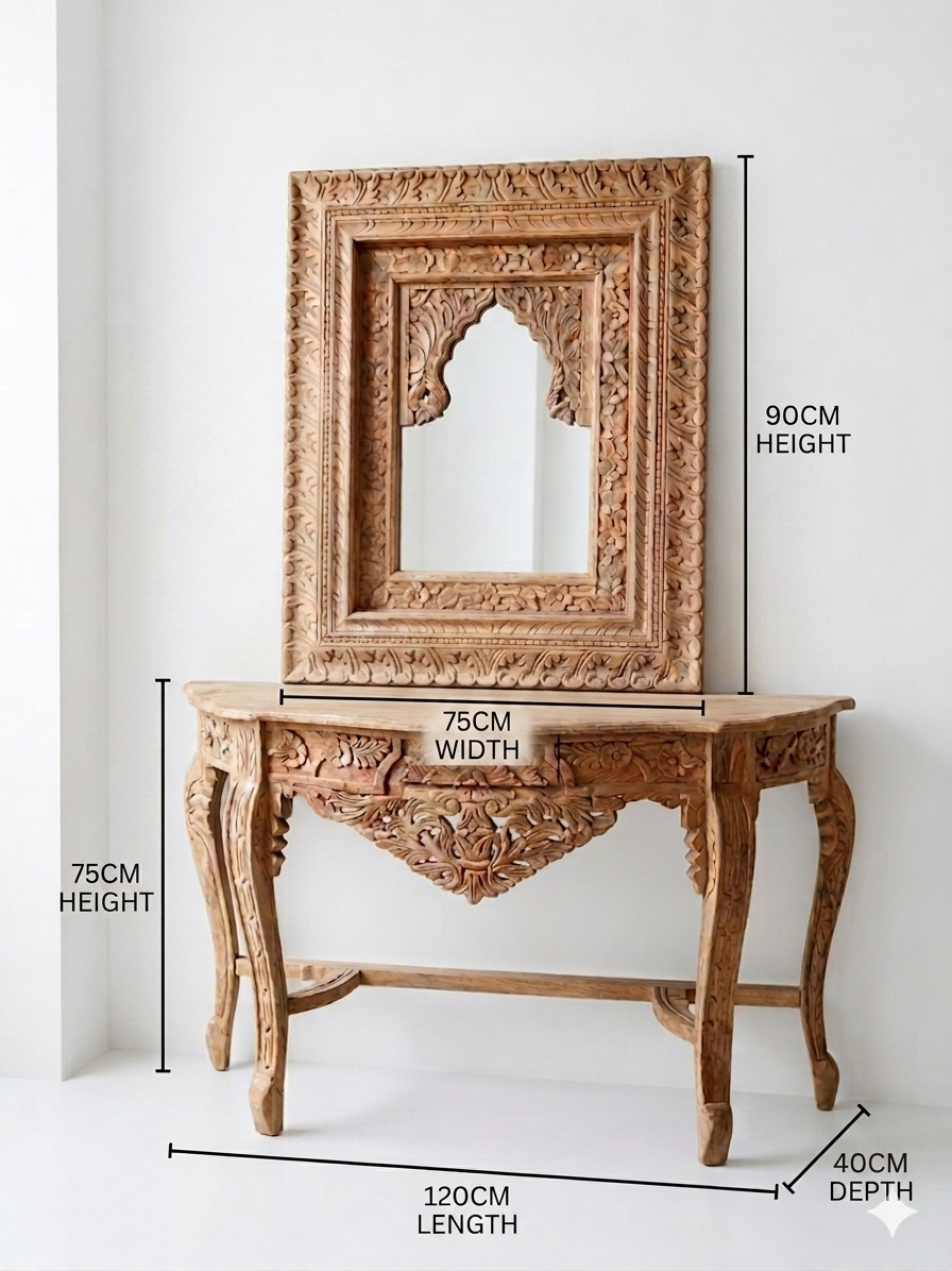 Mango Wood Vanity Console & Arch Mirror Set - Image 5