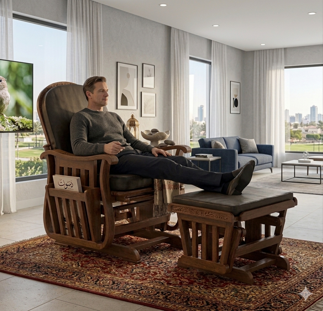 Wooden Glider Rocker Chair and Matching Ottoman Set - Image 3