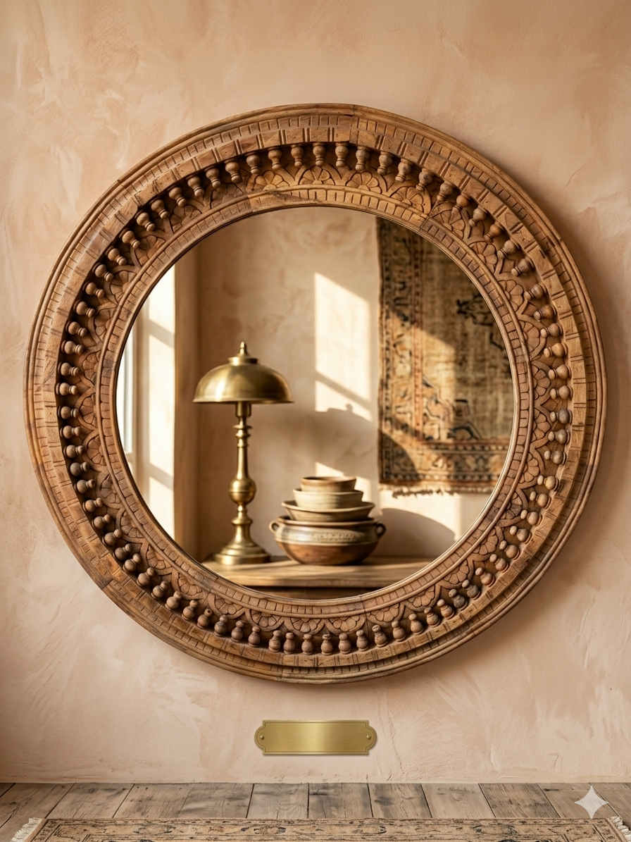 Handcrafted Round Mango Wood Mirror - Image 2