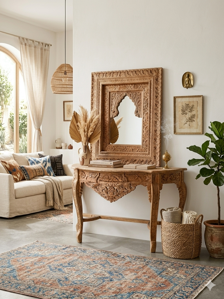 Mango Wood Vanity Console & Arch Mirror Set - Image 2