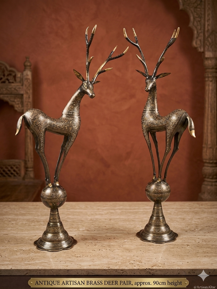 Elegant 44-Inch Brass Deer Pair – Hand-Etched Artisanal Statues - Image 3