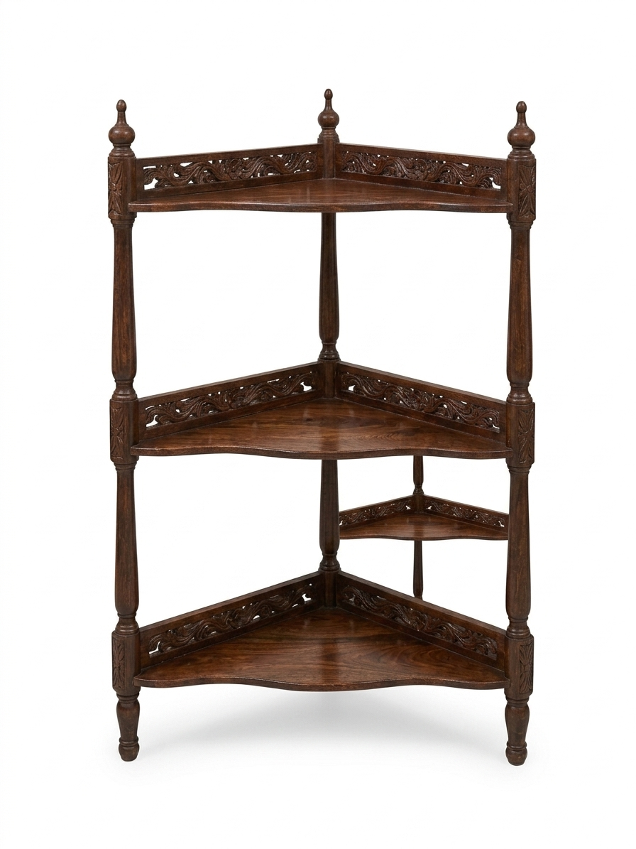 Antique-Style 3-Tier Wooden Corner Shelf - Image 4