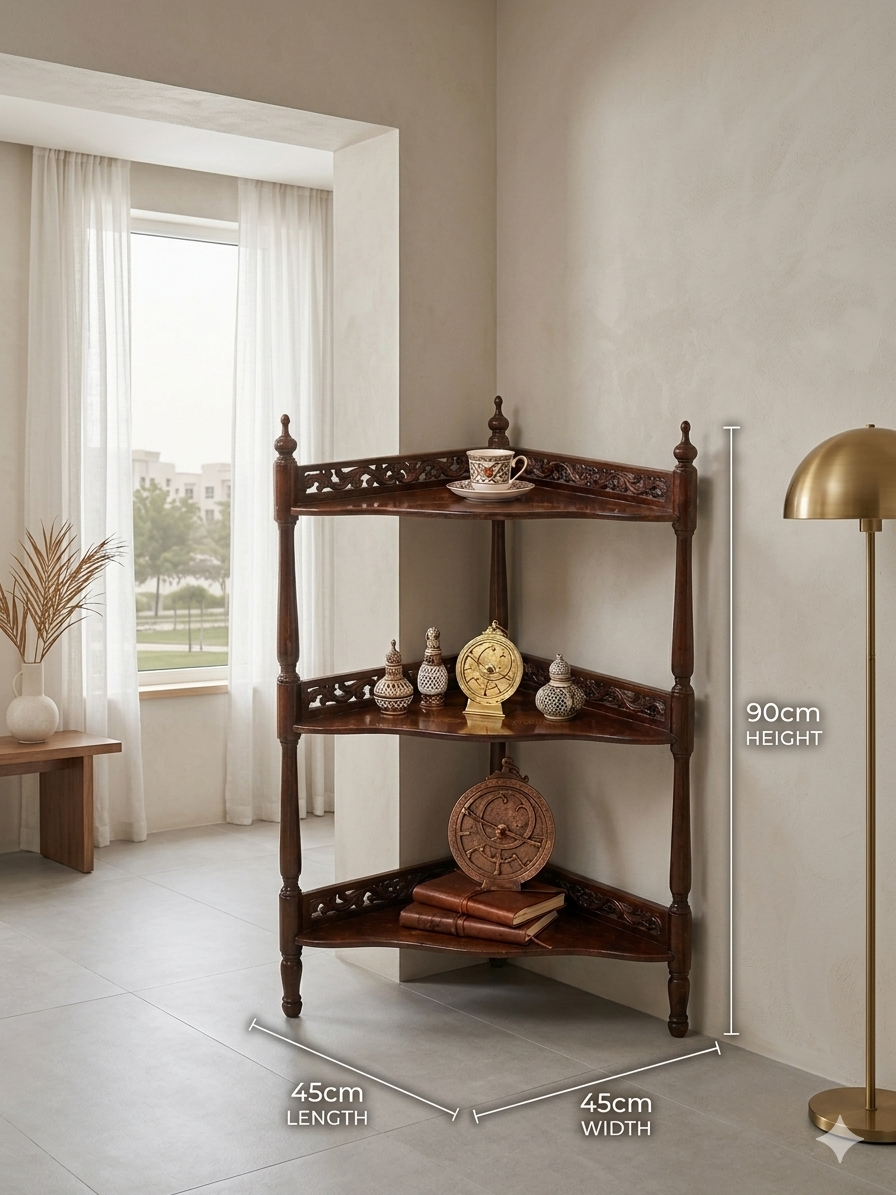 Antique-Style 3-Tier Wooden Corner Shelf