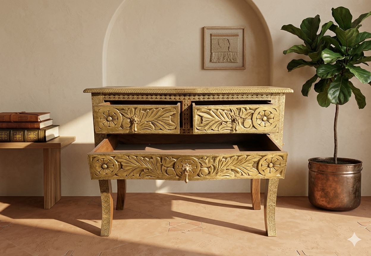 Royal Antique Brass-Fitted Solid Wood Console Table - Image 4