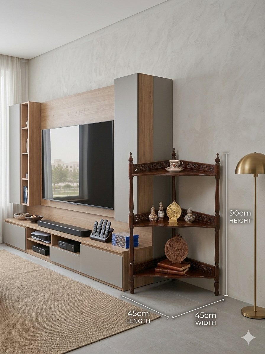 Antique-Style 3-Tier Wooden Corner Shelf - Image 3