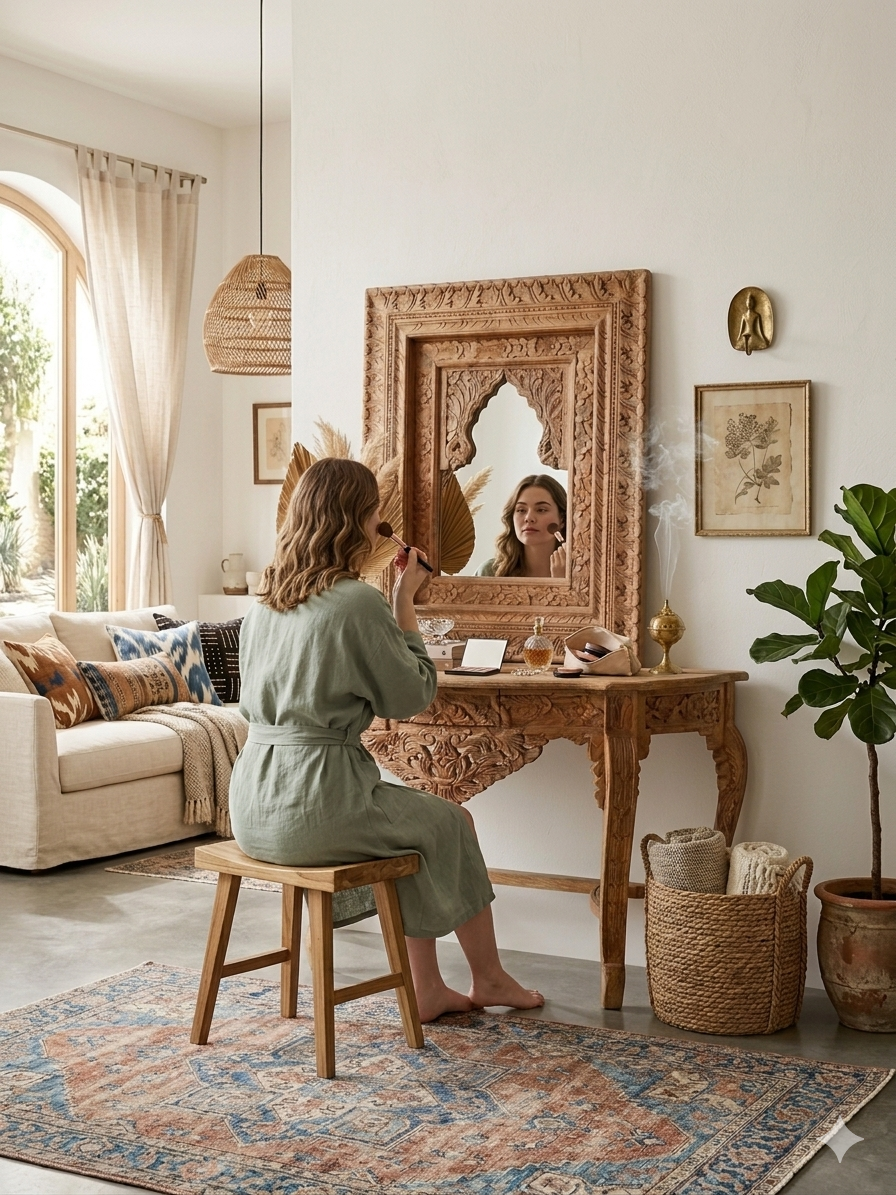 Mango Wood Vanity Console & Arch Mirror Set - Image 4