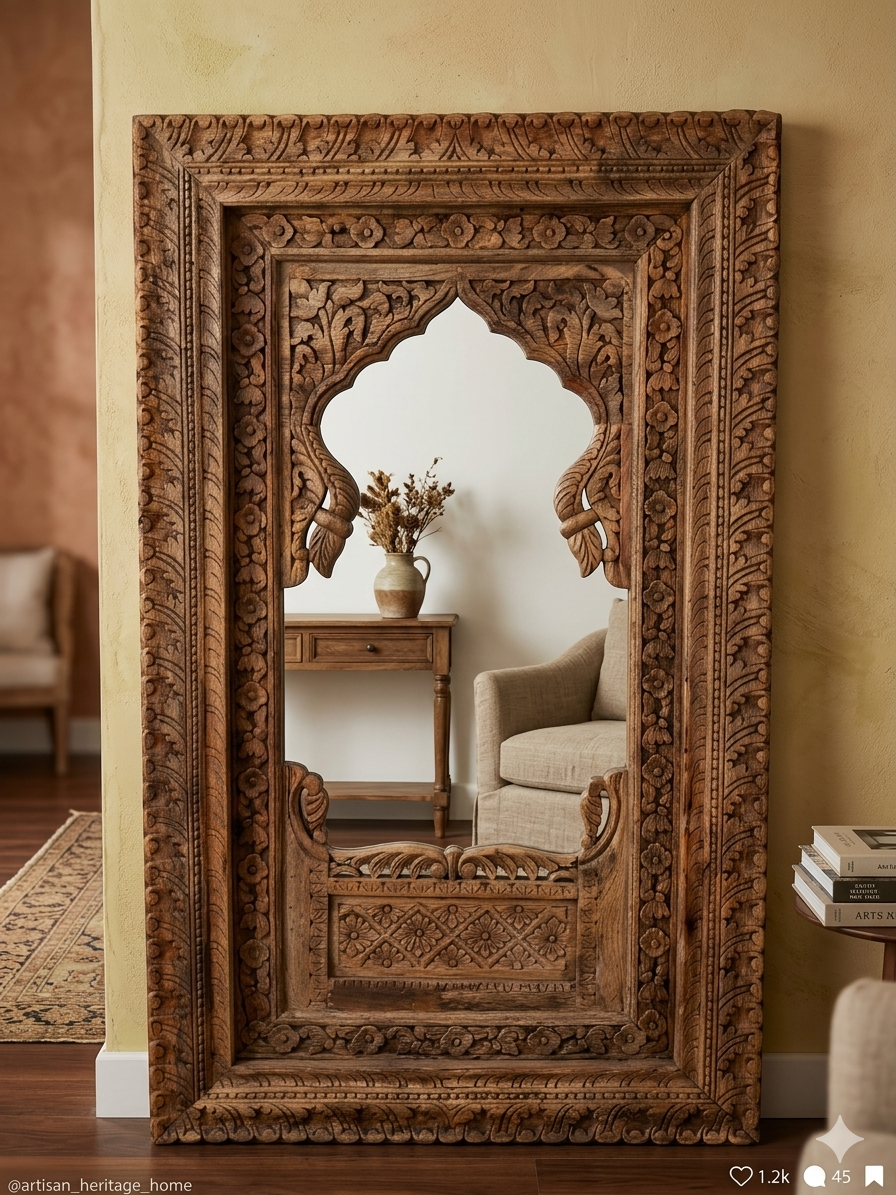Handcrafted Royal Jharokha Solid Wood Mirror Frame
