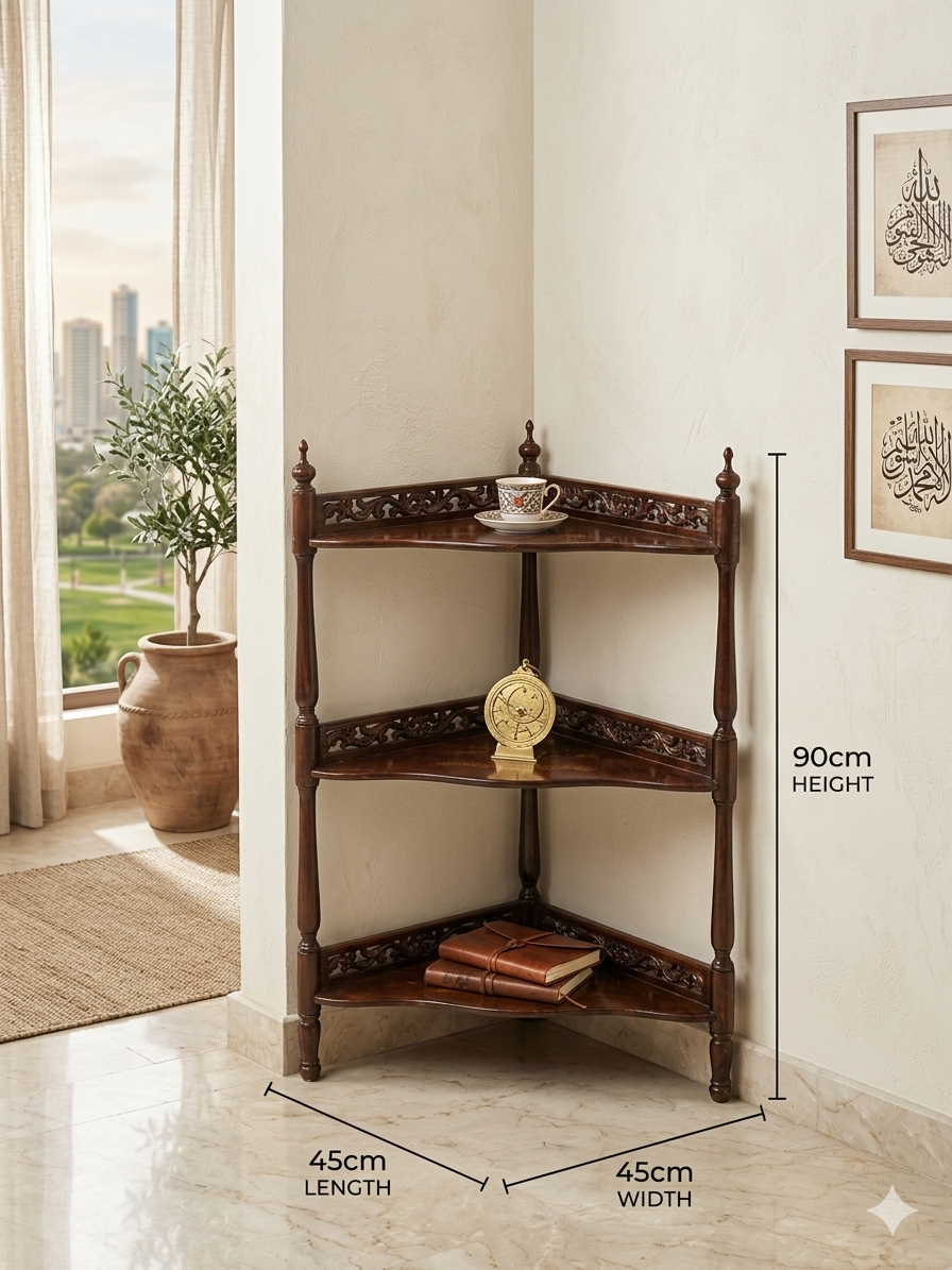 Antique-Style 3-Tier Wooden Corner Shelf - Image 2