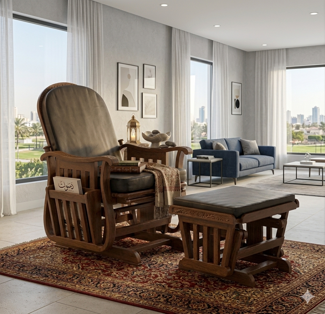 Wooden Glider Rocker Chair and Matching Ottoman Set - Image 2