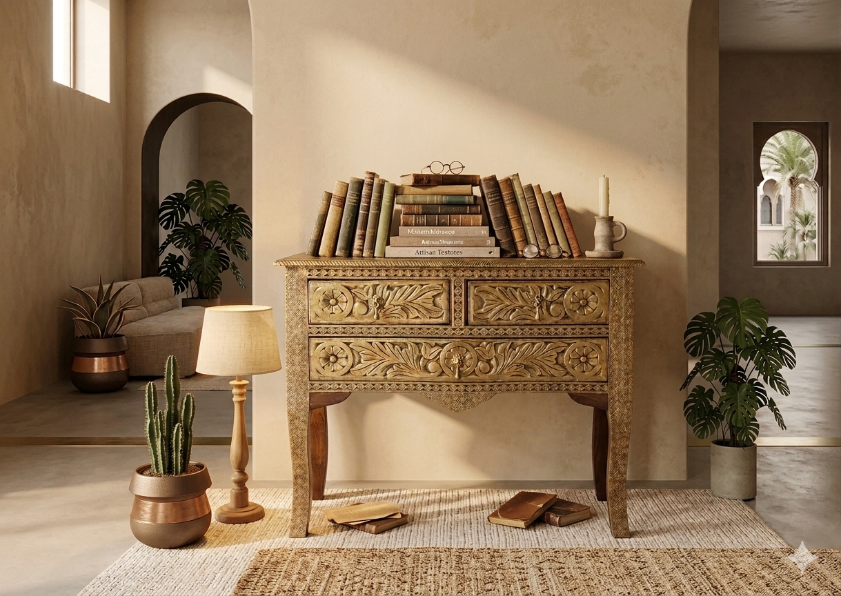 Royal Antique Brass-Fitted Solid Wood Console Table - Image 2