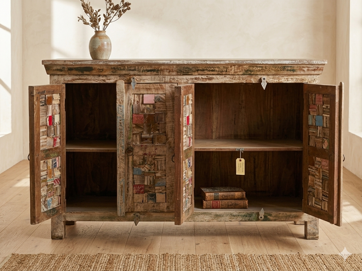 Reclaimed-Style Hand-Painted Mango Wood Sideboard - Image 3