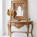 Mango Wood Vanity Console & Arch Mirror Set