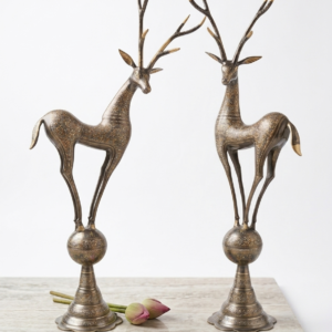 Elegant 44-Inch Brass Deer Pair – Hand-Etched Artisanal Statues