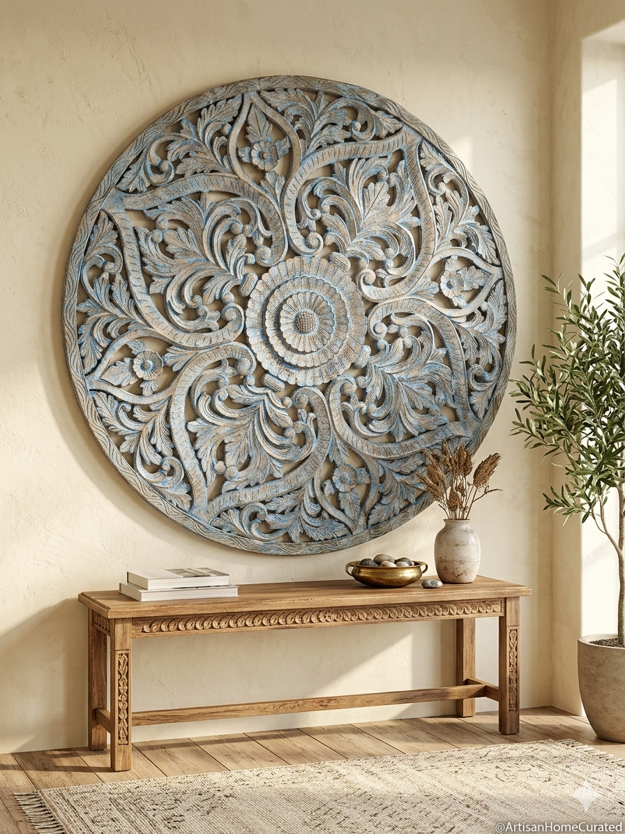 Handcrafted Mandala Floral Solid Wood Wall Panel