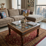 Handcrafted Wooden Square Center Coffee Table with Glass Top