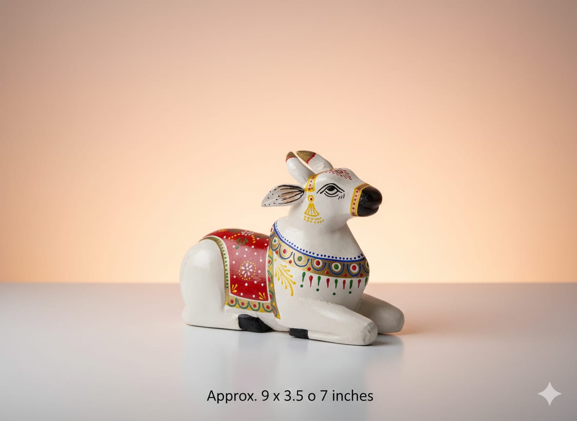 Hand-Painted Traditional Wooden Nandi Cow