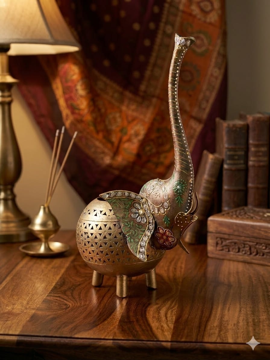 Hand-Painted Brass-Finish Elephant Figurine - Image 3